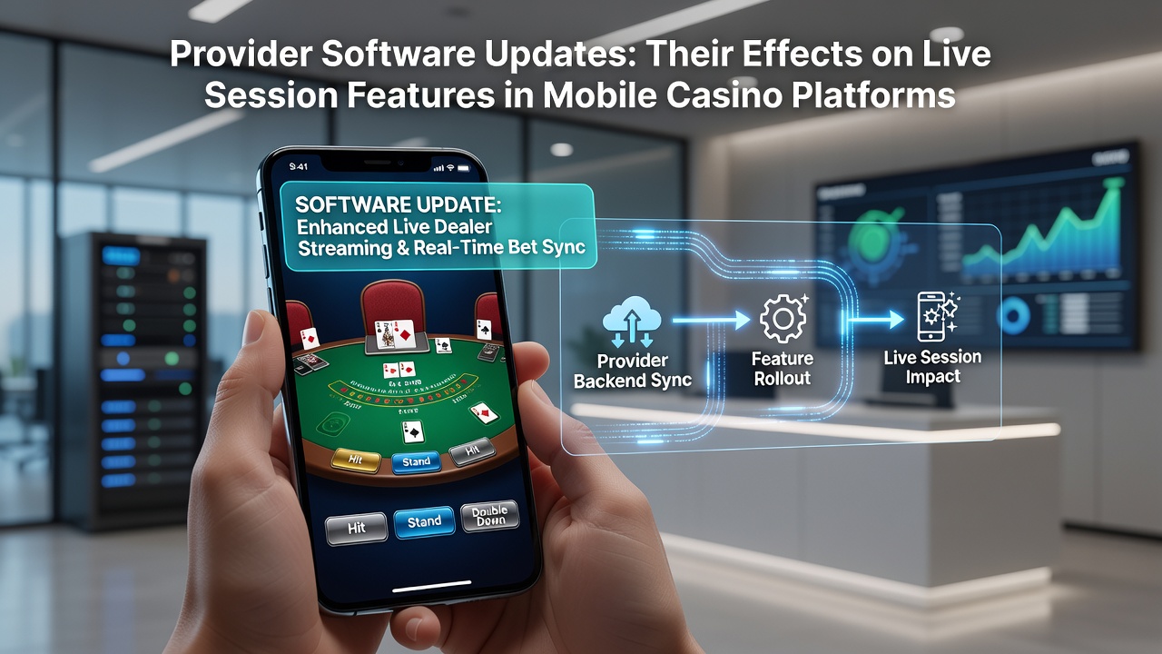 Darstellung mobiler Casino-Apps mit Live-Dealer-Sessions nach Software-Updates