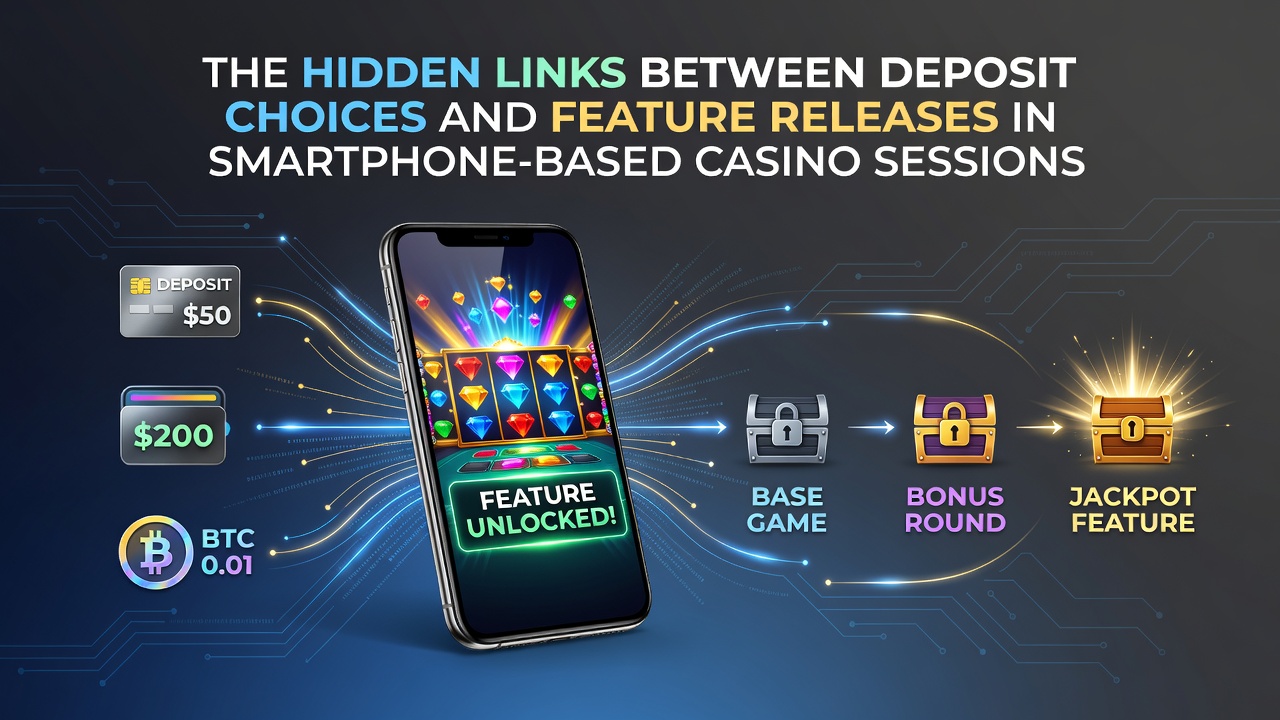 Smartphone zeigt Casino-App mit Einzahlungsoptionen und freigeschalteten Features während einer Live-Session